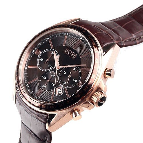 Hugo Boss Driver Sport Chronograph Brown Dial Brown Leather Strap Watch for Men - 1513093 Watches Hugo Boss   