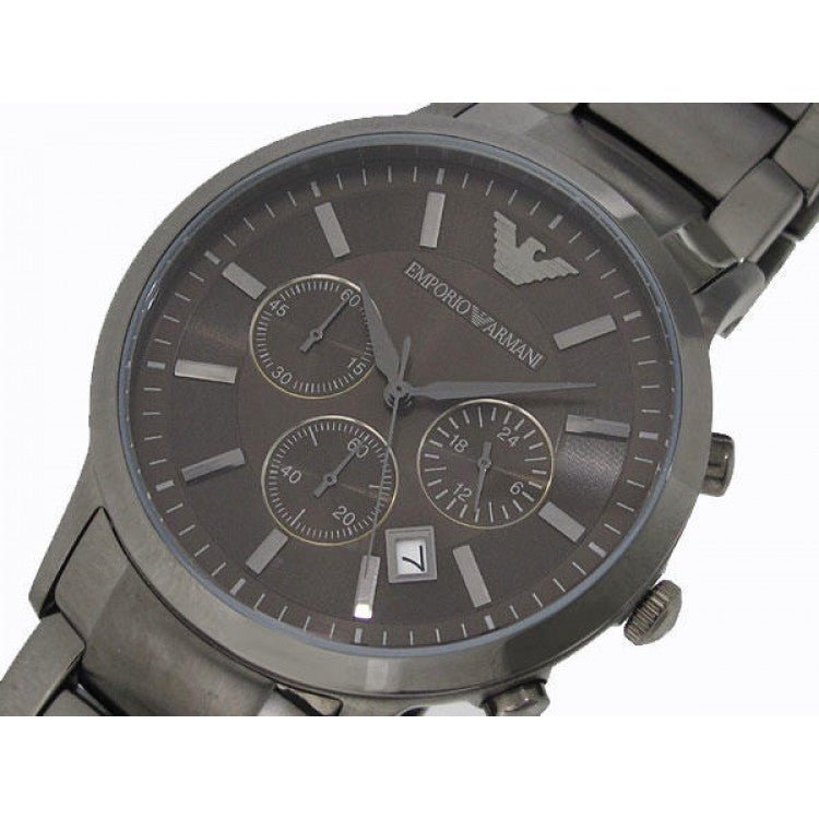 Emporio Armani Classic Chronograph Brown Dial Stainless Steel Gunmetal Strap Watch For Men - AR2454 Watches Emporio Armani   