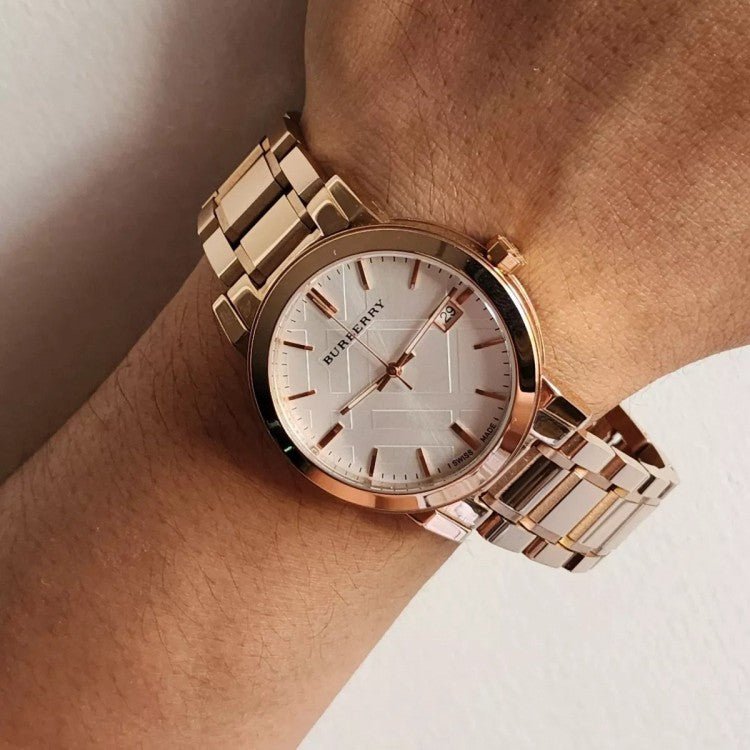 Burberry The City White Dial Rose Gold Stainless Steel Strap Watch for Women - BU9004 Watches Burberry   