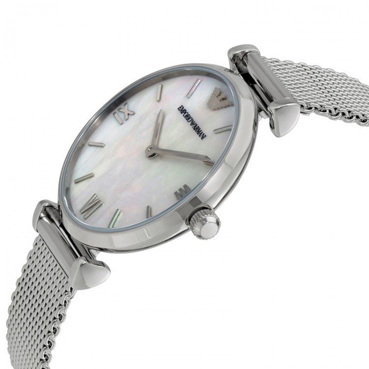 Emporio Armani Gianni T Bar Mother of Pearl Dial Stainless Steel Strap Watch For Women - AR1955 Watches Emporio Armani   