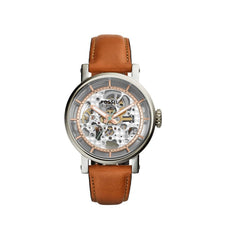 Fossil Boyfriend Automatic Skeleton Silver Dial Brown Leather Strap Watch for Women - ME3109 Watches Fossil   