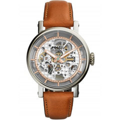 Fossil Boyfriend Automatic Skeleton Silver Dial Brown Leather Strap Watch for Women - ME3109 Watches Fossil   