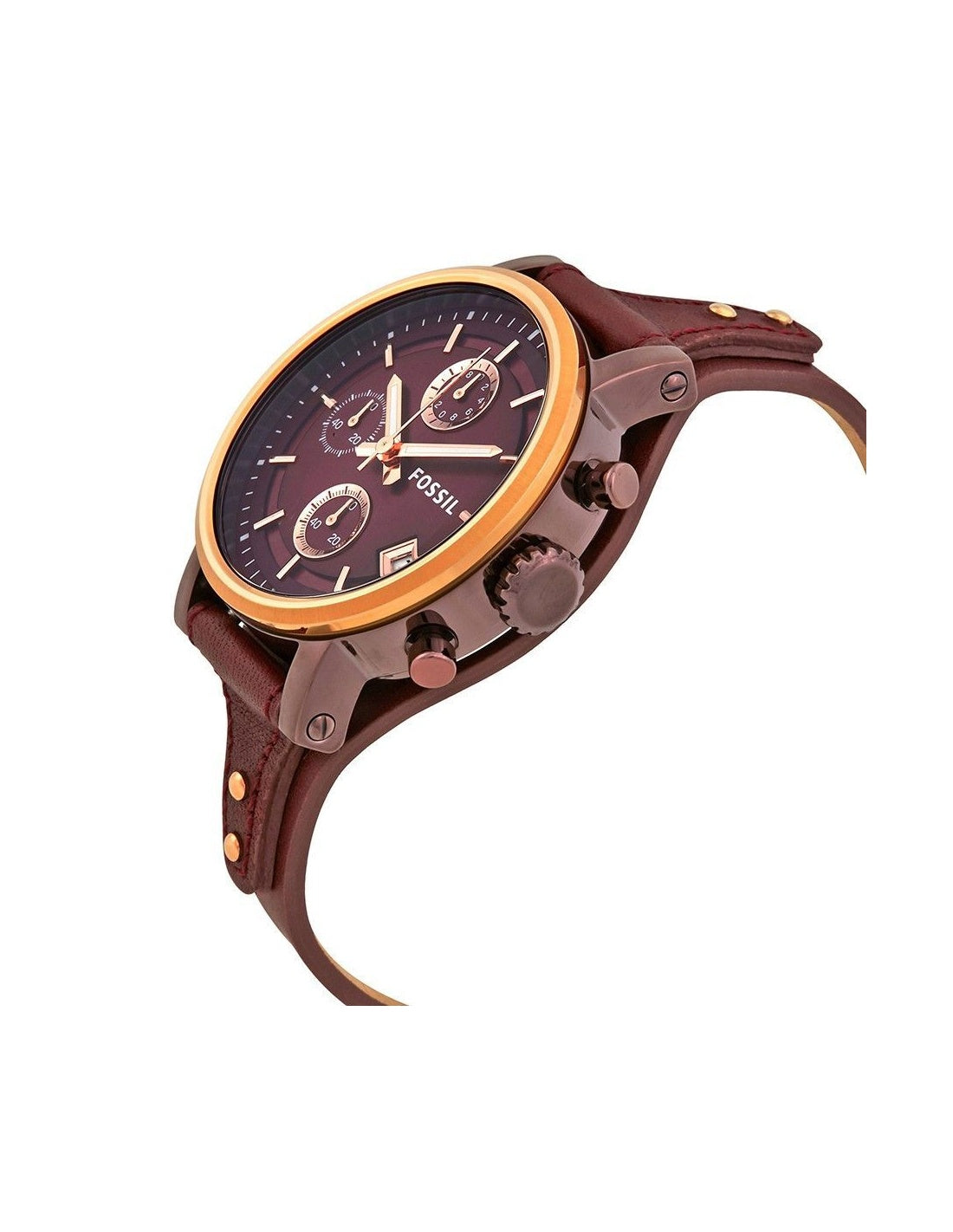 Fossil Original Boyfriend Sport Chronograph Maroon Dial Maroon Leather Strap Watch for Women - ES4114 Watches Fossil   