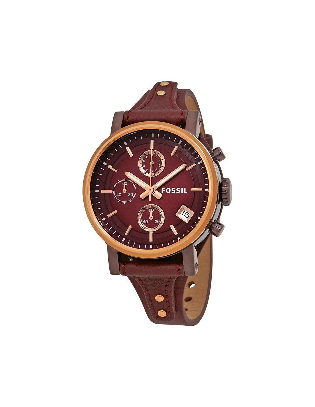 Fossil Original Boyfriend Sport Chronograph Maroon Dial Maroon Leather Strap Watch for Women - ES4114 Watches Fossil   