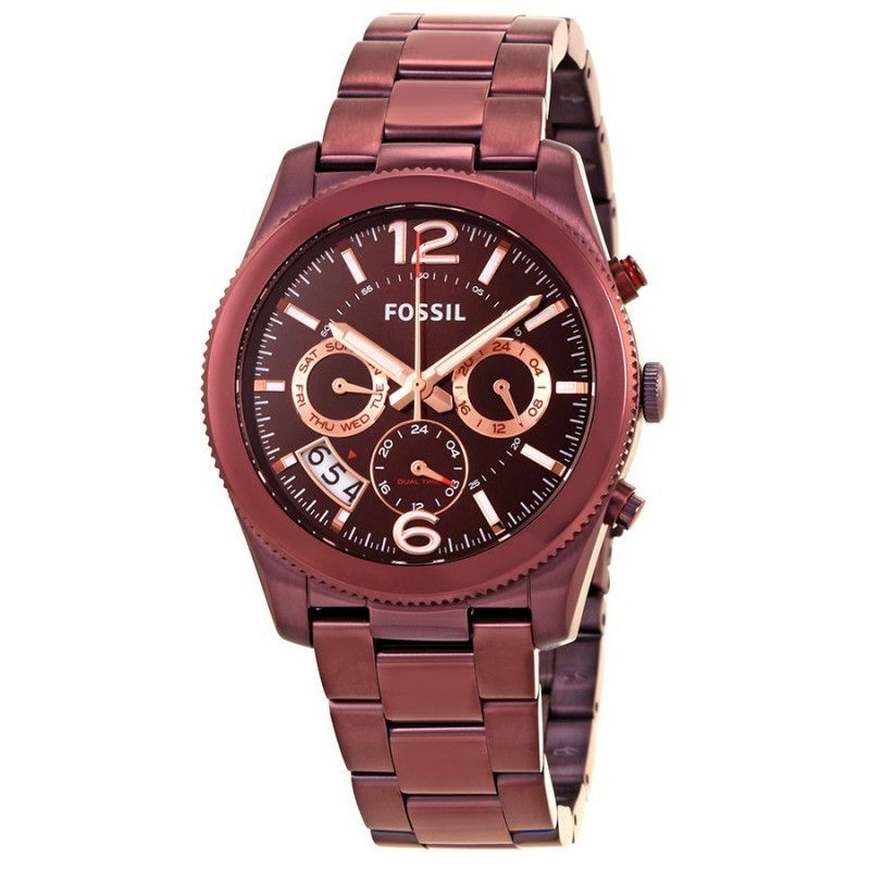 Fossil Perfect Boyfriend Multifunction Maroon Dial Maroon Steel Strap Watch for Women - ES4110 Watches Fossil   