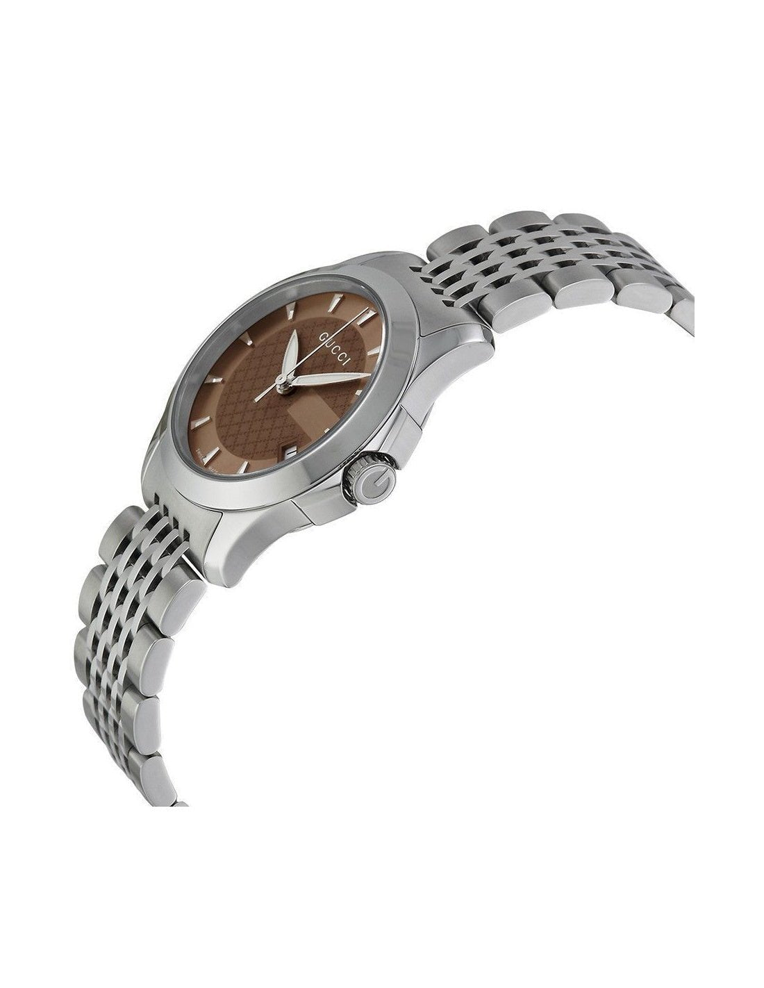 Gucci G Timeless Brown Dial Silver Steel Strap Watch For Women - YA126503 Watches Gucci   