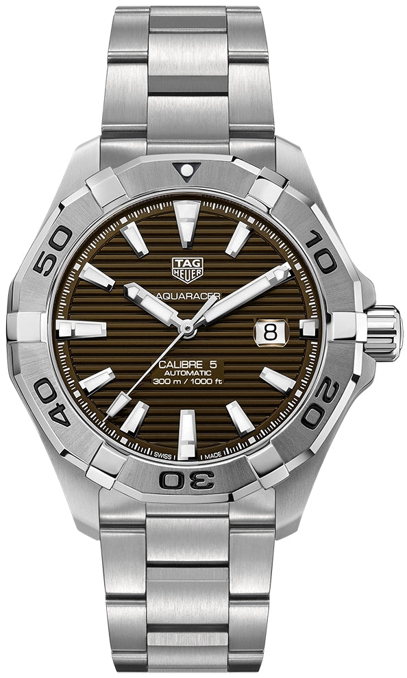 Tag Heuer Aquaracer Calibre 5 Automatic Brown Sunray Dial Silver Steel Strap Watch for Men - WAY2018.BA0927 Watches Tag Heuer   