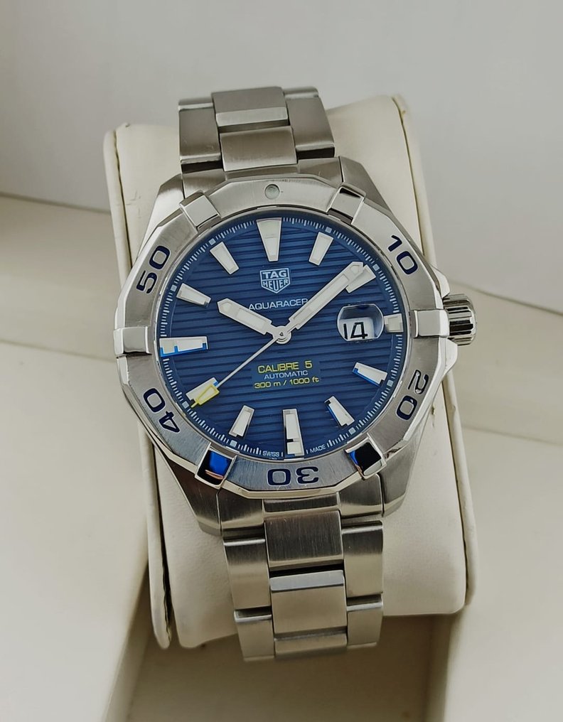 Tag Heuer Aquaracer Calibre 5 Automatic Blue Dial Silver Steel Strap Watch for Men - WAY2012.BA0927 Watches Tag Heuer   