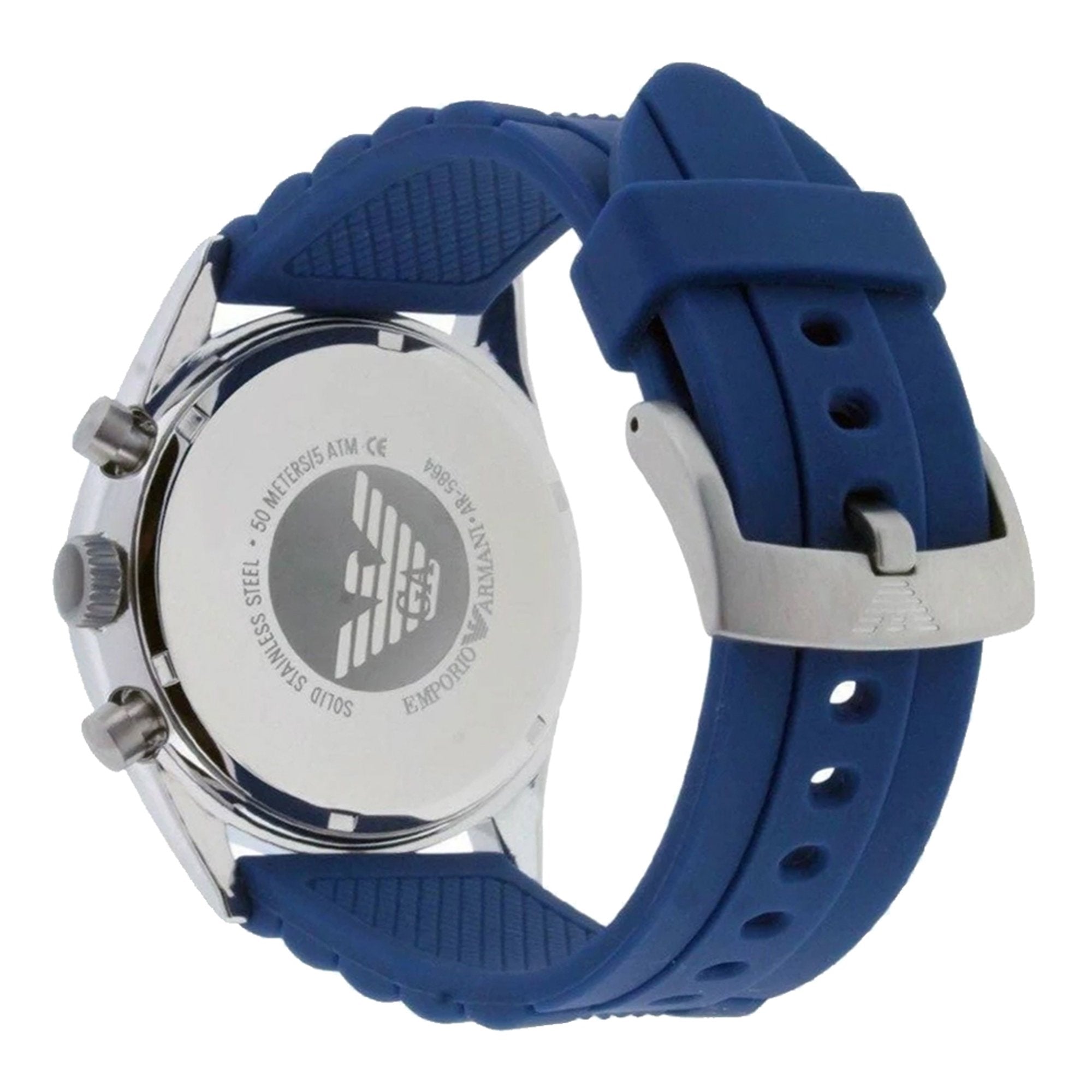 Emporio Armani Chronograph Blue Dial Blue Rubber Strap Watch For Men - AR5864 Watches Emporio Armani   