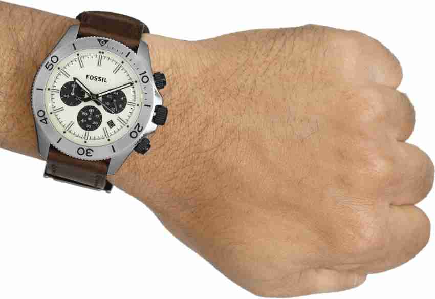 Fossil Retro Traveler Chronograph White Dial Brown Leather Strap Watch for Men - CH2886 Watches Fossil   