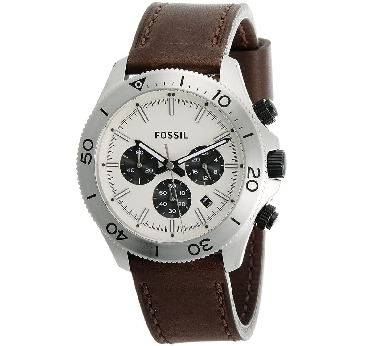 Fossil Retro Traveler Chronograph White Dial Brown Leather Strap Watch for Men - CH2886 Watches Fossil   