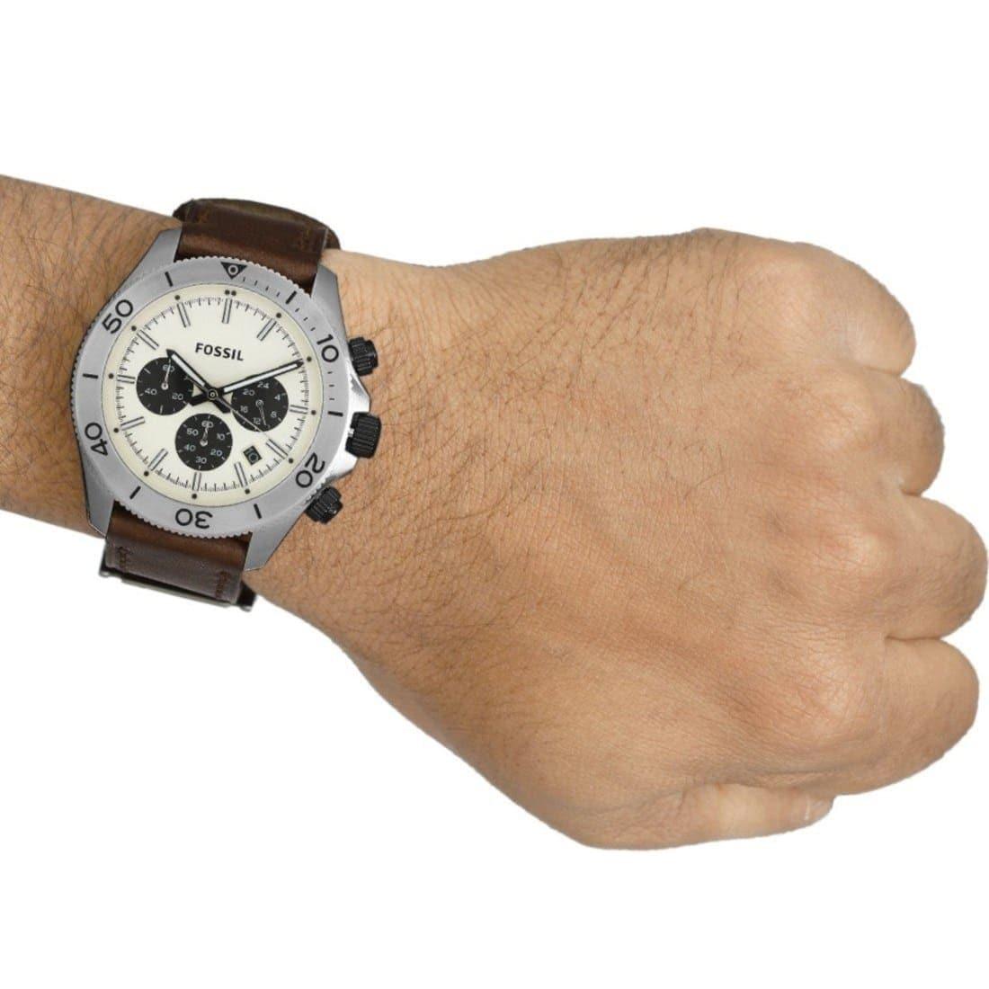 Fossil Retro Traveler Chronograph White Dial Brown Leather Strap Watch for Men - CH2886 Watches Fossil   