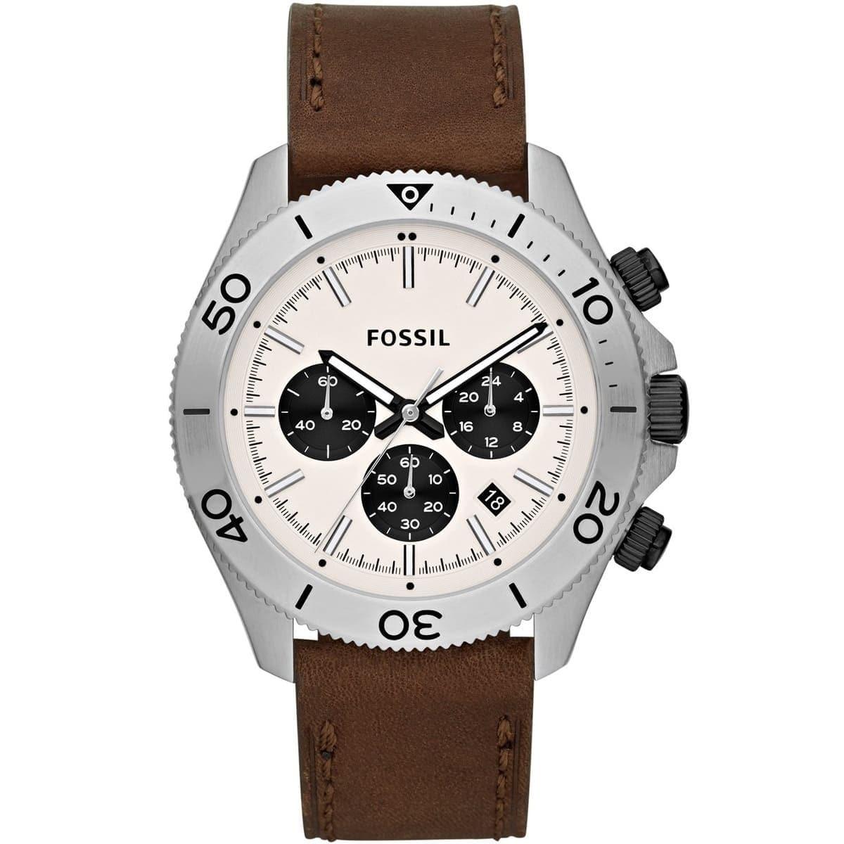 Fossil Retro Traveler Chronograph White Dial Brown Leather Strap Watch for Men - CH2886 Watches Fossil   