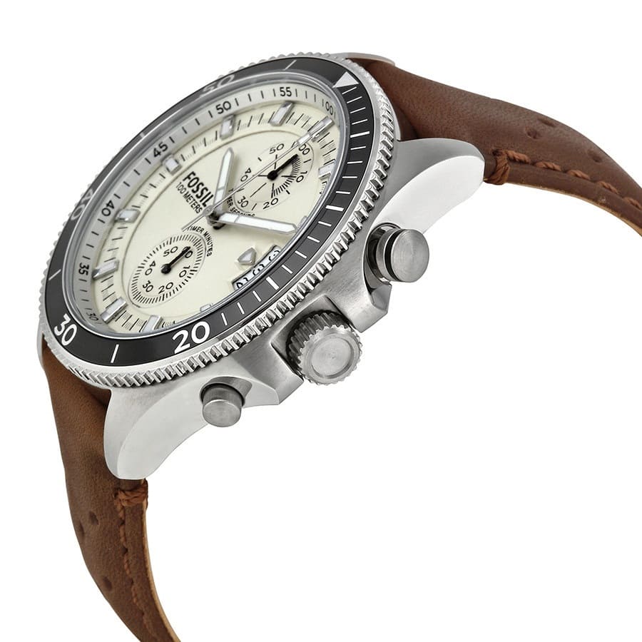 Fossil Wakefield Chronograph White Dial Brown Leather Strap Watch for Men - CH2943 Watches Fossil   