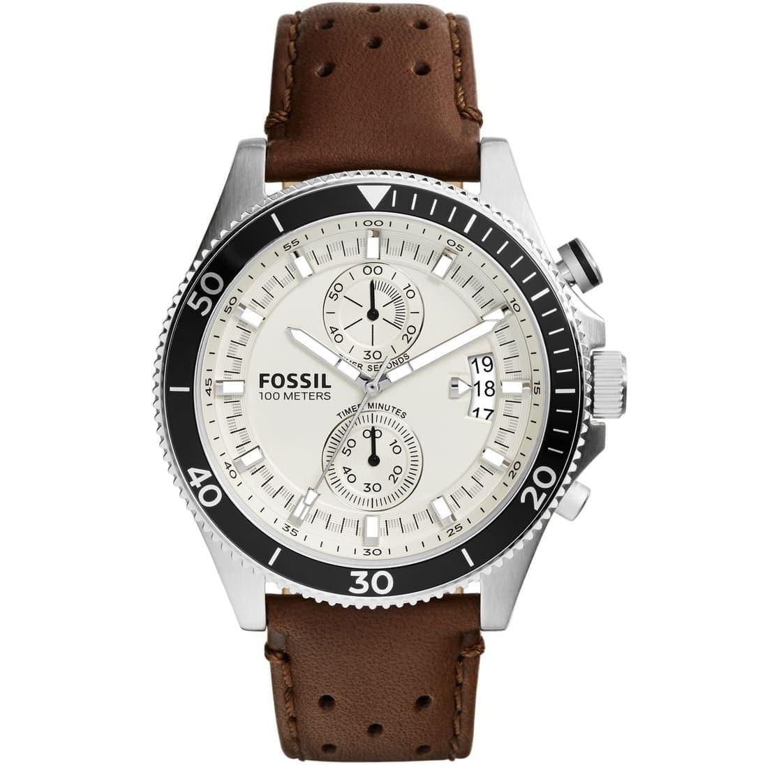 Fossil Wakefield Chronograph White Dial Brown Leather Strap Watch for Men - CH2943 Watches Fossil   