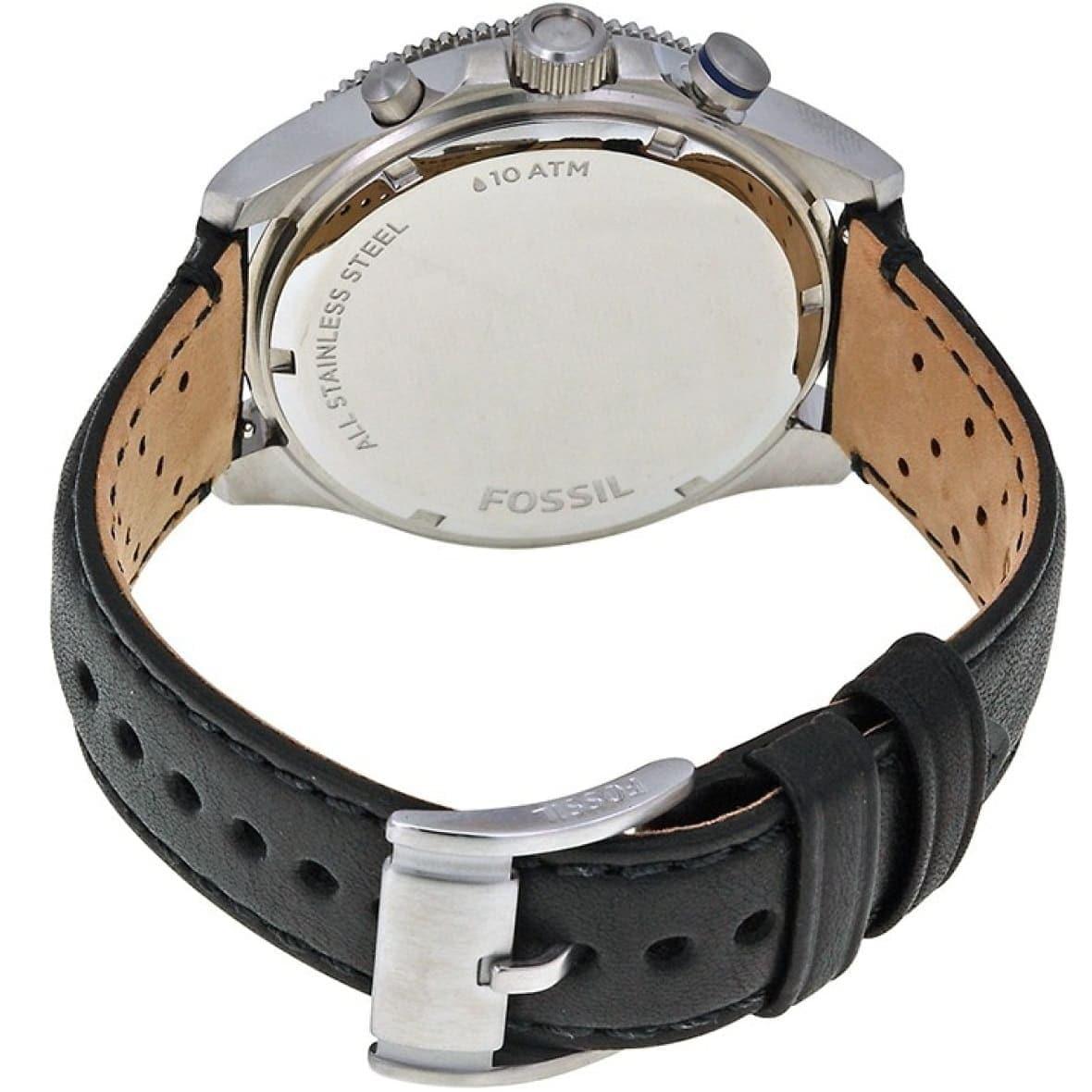 Fossil Wakefield Chronograph Blue Dial Black Leather Strap Watch for Women - CH2945 Watches Fossil   