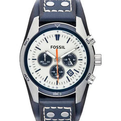 Fossil Coachman Chronograph White Dial Blue Leather Strap Watch for Men - CH3051 Watches Fossil   