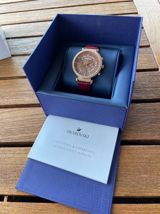 Swarovski Passage Chrono Red Dial Red Leather Strap Watch for Women - 5580345 Watches Swarovski   