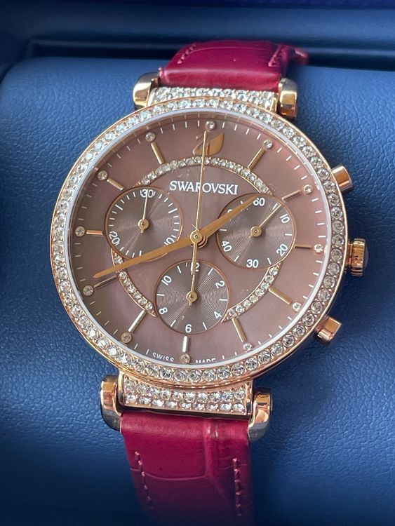 Swarovski Passage Chrono Red Dial Red Leather Strap Watch for Women - 5580345 Watches Swarovski   