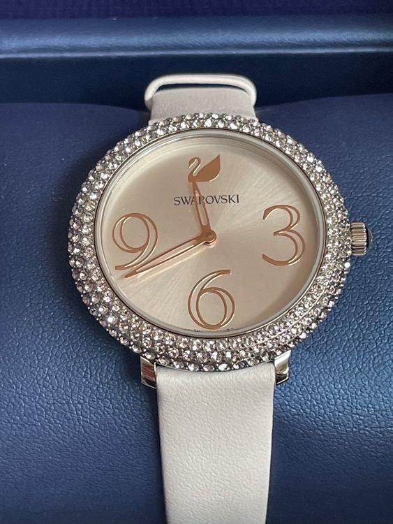 Swarovski Crystal Frost Silver Dial White Leather Strap Watch for Women - 5484070 Watches Swarovski   