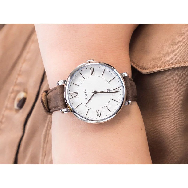 Fossil Jacqueline White Dial Brown Leather Strap Watch for Women - ES3708 Watches Fossil   