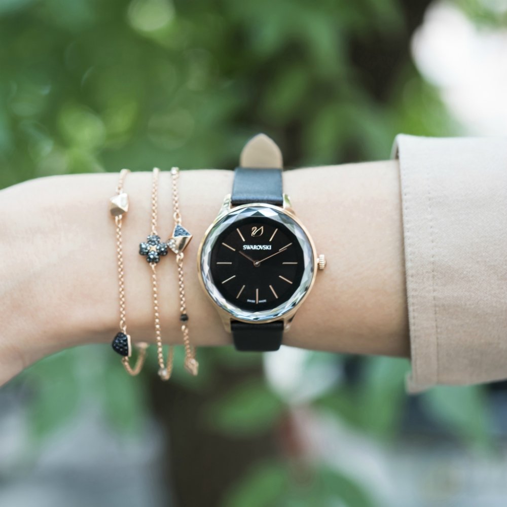 Swarovski Octea Nova Grey Dial Grey Leather Strap Watch for Women - 5295358 Watches Swarovski   