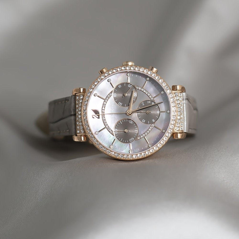 Swarovski Passage Chrono Grey Dial Grey Leather Strap Watch for Women - 5580348 Watches Swarovski   