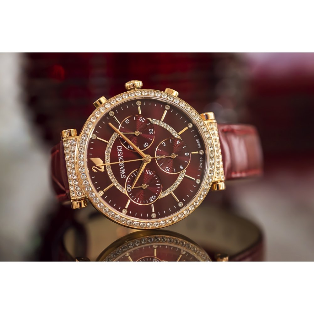 Swarovski Passage Chrono Red Dial Red Leather Strap Watch for Women - 5580345 Watches Swarovski   
