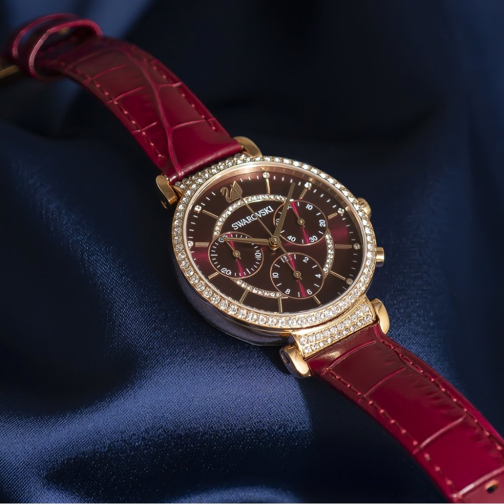 Swarovski Passage Chrono Red Dial Red Leather Strap Watch for Women - 5580345 Watches Swarovski   