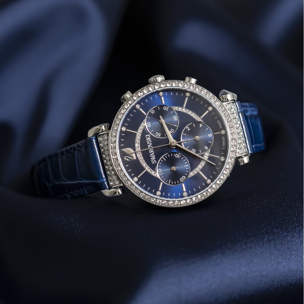 Swarovski Passage Chrono Crystal Blue Dial Blue Leather Strap Watch for Women - 5580342 Watches Swarovski   