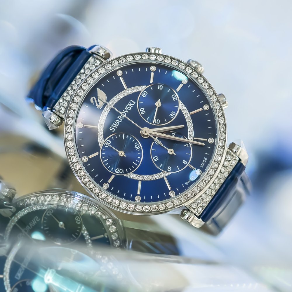 Swarovski Passage Chrono Crystal Blue Dial Blue Leather Strap Watch for Women - 5580342 Watches Swarovski   