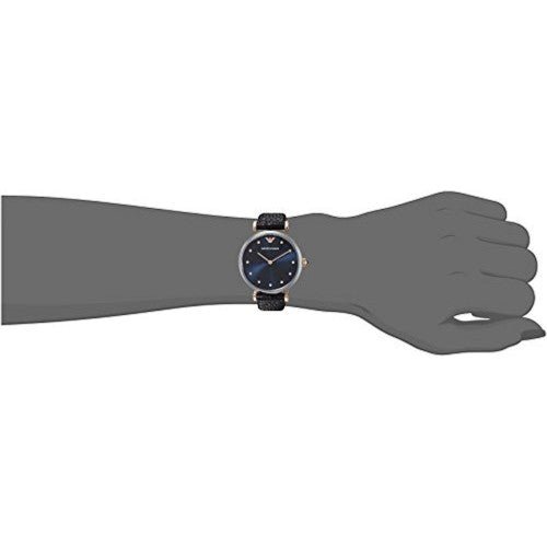 Emporio Armani Gianni T Bar Analog Blue Dial Black Leather Strap Watch For Women - AR1989 Watches Emporio Armani   