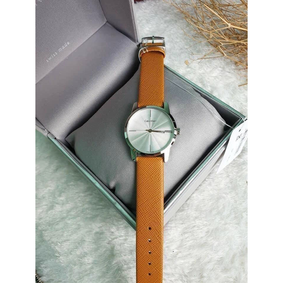 Calvin Klein City Silver Dial Orange Leather Strap Watch for Women - K2G231G6 Watches Calvin Klein   