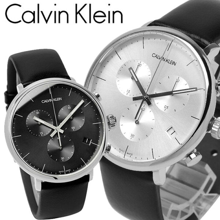 Calvin Klein High Noon Chronograph White Dial Black Leather Strap Watch for Men - K8M271C6 Watches Calvin Klein   