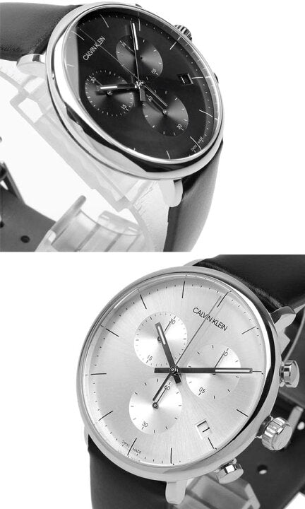 Calvin Klein High Noon Chronograph White Dial Black Leather Strap Watch for Men - K8M271C6 Watches Calvin Klein   