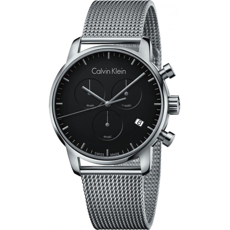 Calvin Klein City Chronograph Black Dial Silver Mesh Bracelet Watch for Men - K2G27121 Watches Calvin Klein   