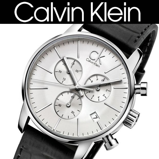 Calvin Klein City Chronograph Silver Dial Black Leather Strap Watch for Men - K2G271C6 Watches Calvin Klein   