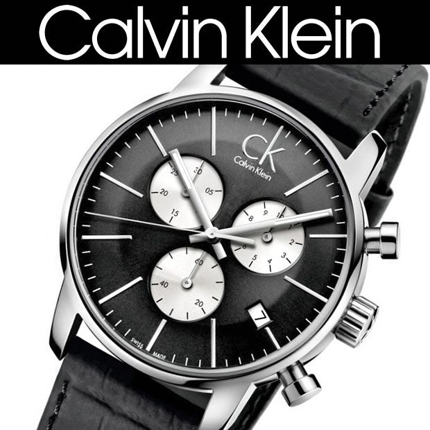 Calvin Klein City Chronograph Black Dial Black Leather Strap Watch for Men - K2G271CX Watches Calvin Klein   