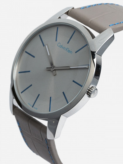 Calvin Klein City Silver Dial Grey Leather Strap Watch for Men - K2G211Q4 Watches Calvin Klein   