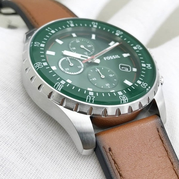 Fossil Dillinger Luggage Chronograph Green Dial Brown Leather Strap Watch for Men - FS5734 Watches Fossil   