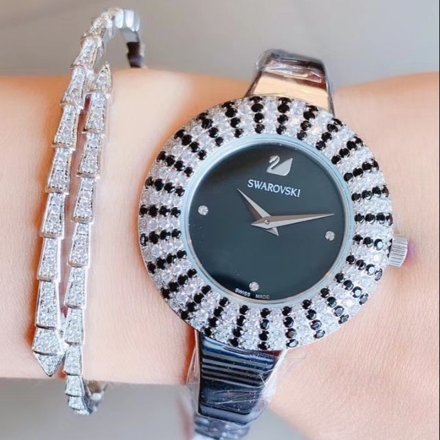 Swarovski Crystal Rose Black Dial Silver Steel Strap Watch for Women - 5484076 Watches Swarovski   