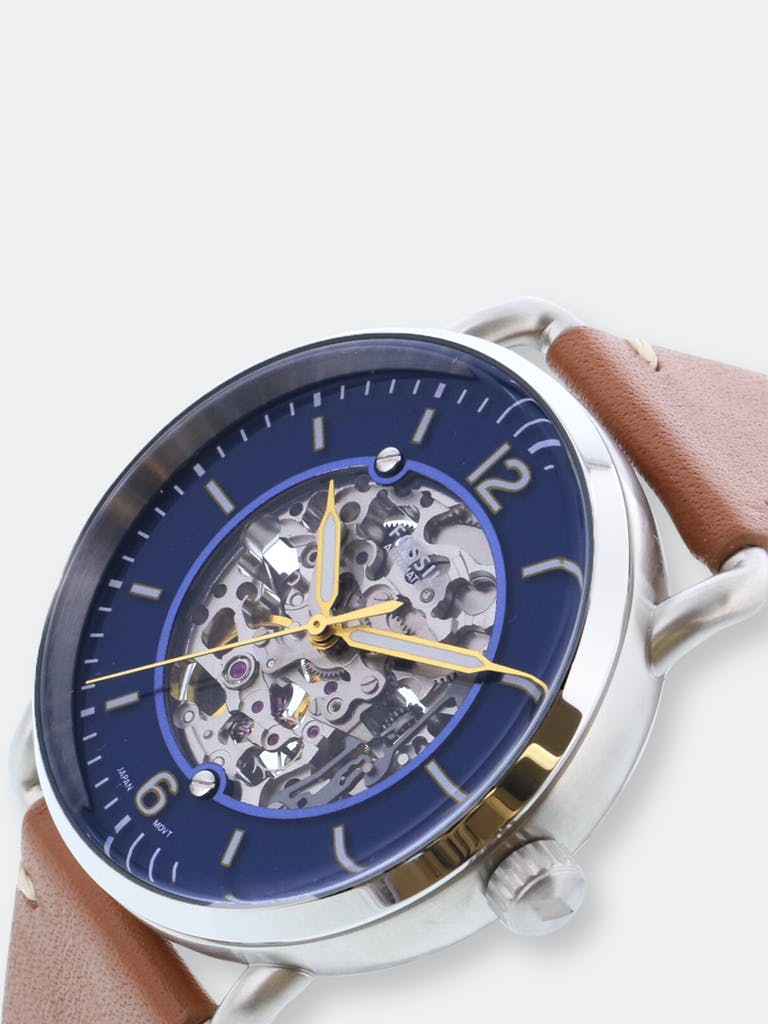 Fossil Commuter Automatic Skeleton Blue Dial Brown Leather Strap Watch for Men - ME3159 Watches Fossil   