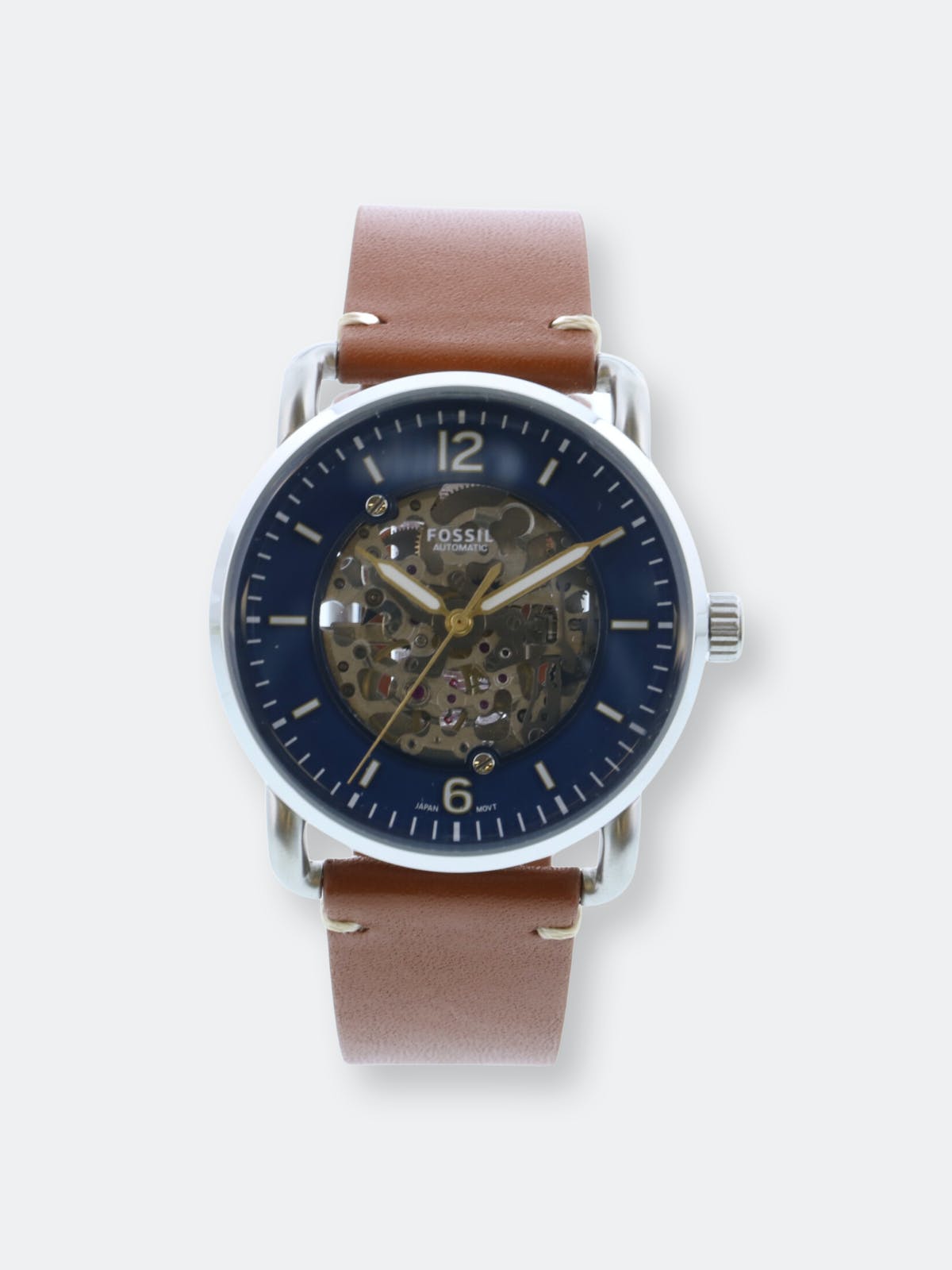 Fossil Commuter Automatic Skeleton Blue Dial Brown Leather Strap Watch for Men - ME3159 Watches Fossil   