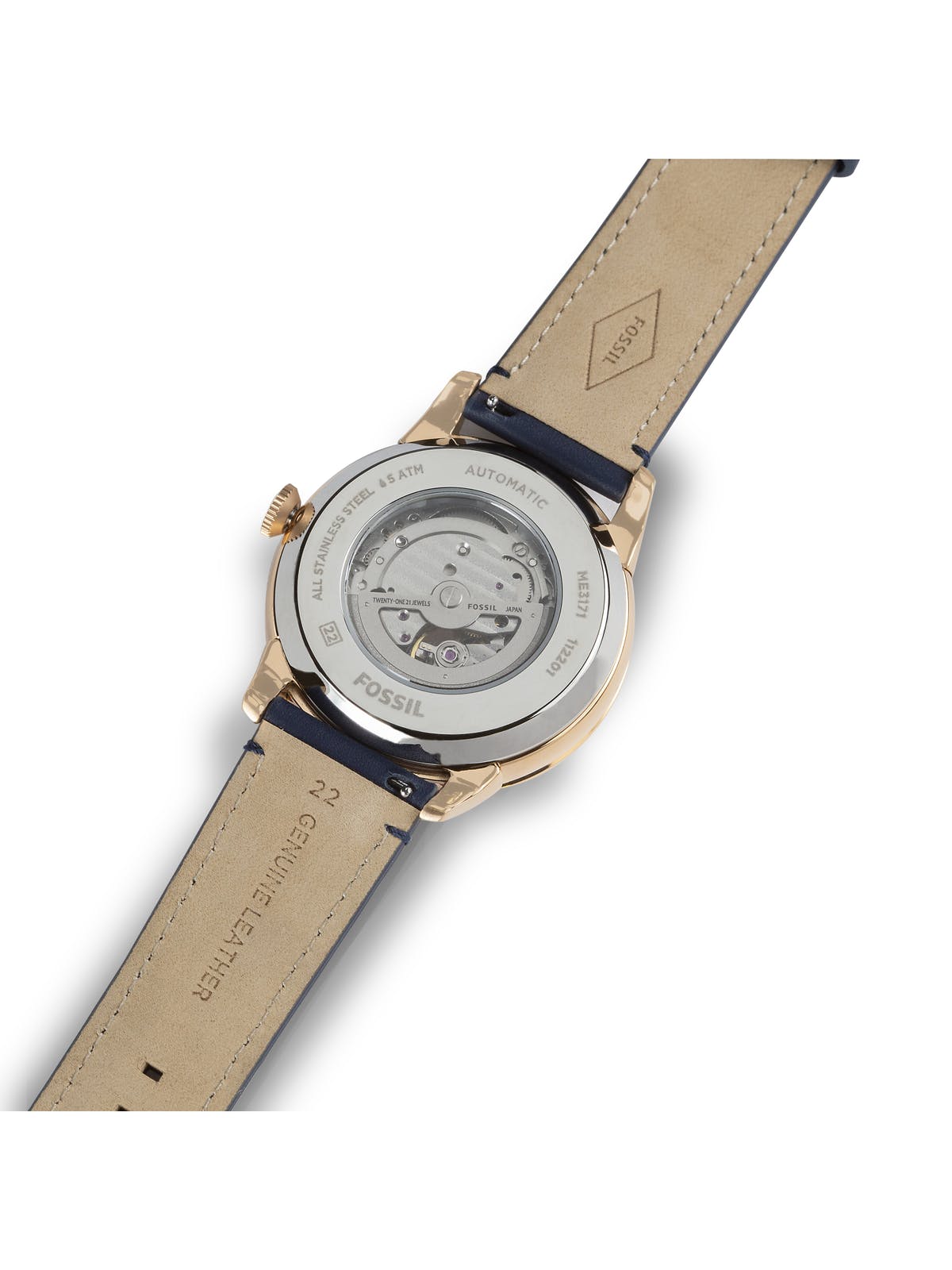 Fossil Townsman Automatic White Dial Navy Blue Leather Strap Watch for Men - ME3171 Watches Fossil   