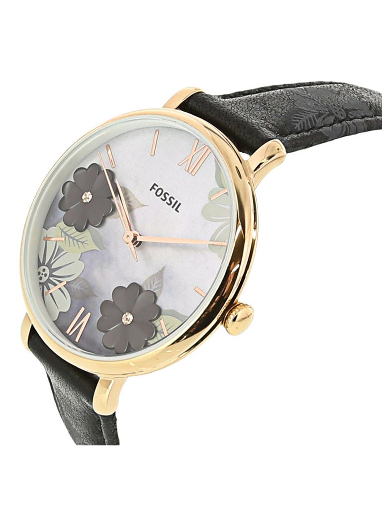 Fossil Jacqueline Mother of Pearl Dial Black Leather Strap Watch for Women - ES4535 Watches Fossil   