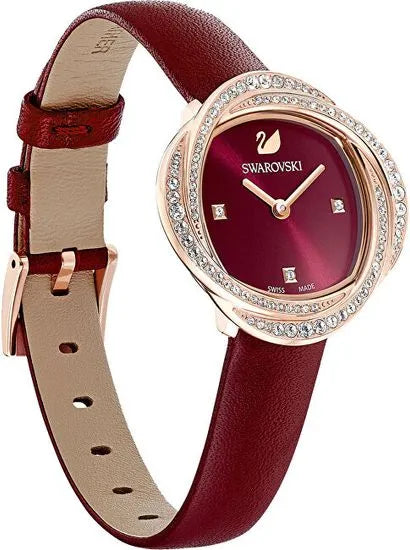 Swarovski Crystal Flower Red Dial Red Leather Strap Watch for Women - 5552780 Watches Swarovski   