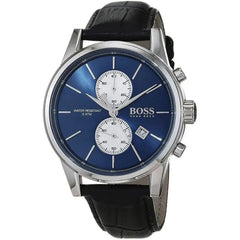 Hugo Boss Jet Blue Dial Black Leather Strap Watch for Men - 1513283 Watches Hugo Boss   