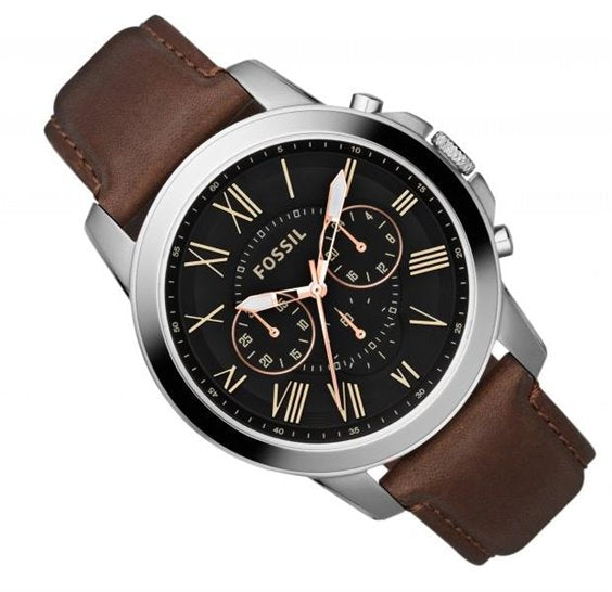 Fossil Grant Chronograph Black Dial Brown Leather Strap Watch for Men - FS4813 Watches Fossil   