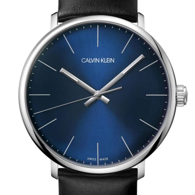 Calvin Klein High Noon Quartz Blue Dial Black Leather Strap Watch for Men - K8M211CN Watches Calvin Klein   