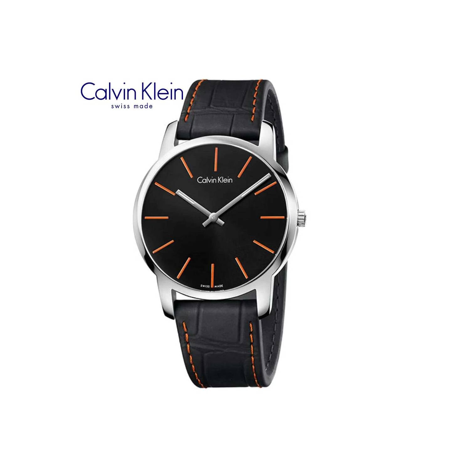 Calvin Klein City Black Dial Black Leather Strap Watch for Men - K2G211C1 Watches Calvin Klein   